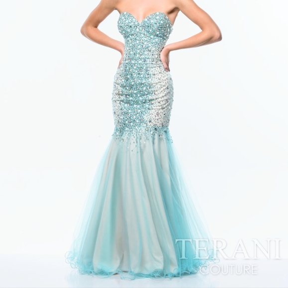Terani Couture Dresses & Skirts - Terani Couture Mermaid tulle sweetheart strapless beaded gown prom dress size 0
